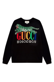 Черный свитшот с вышивкой пайетками Gucci