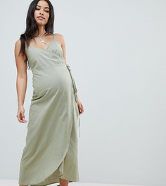 Льняное платье макси с запахом ASOS DESIGN Maternity - Зеленый