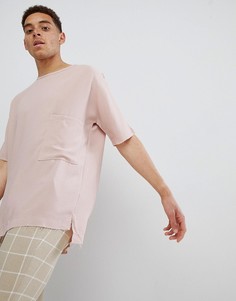 Розовая однотонная oversize-футболка с карманом Mennace - Розовый