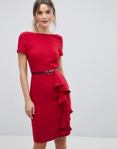 Платье с короткими рукавами и оборками Paper Dolls - Красный