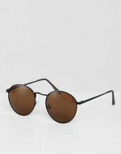 Черные круглые солнцезащитные очки с коричневыми линзами ASOS DESIGN - Черный