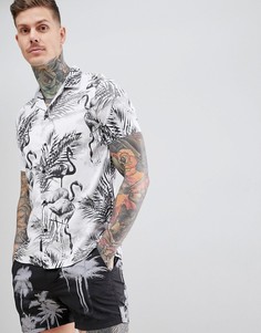 Рубашка из вискозы с отложным воротником и принтом фламинго Religion - Белый