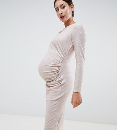 Flounce London Maternity midi dress with ruched side in summer metallic - Розовый