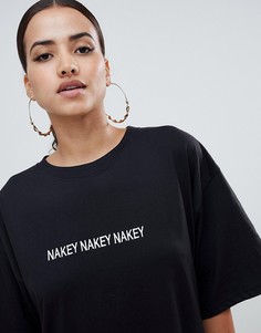 Missguided nakey slogan t-shirt dress - Черный