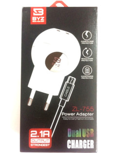 Зарядное устройство BYZ ZL-755 с кабелем MicroUSB White