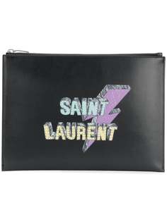 клатч для планшета с принтом молний Saint Laurent