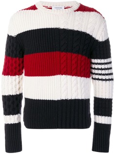 полосатый пуловер вязки косичкой Thom Browne