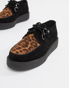 Ботинки из искусственной кожи на платформе с леопардовой вставкой T.U.K - Черный