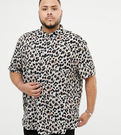 Рубашка классического кроя с леопардовым принтом River Island Big & Tall - Серый