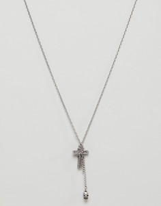 Серебристое ожерелье с подвесками в виде креста и черепа Seven London - Серебряный