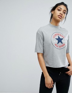 Серая укороченная футболка с высоким вырезом Converse - Серый