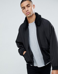 Черный oversize-бомбер с воротником борг ASOS DESIGN - Черный