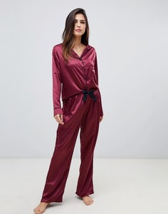 Пижамный комплект с длинной рубашкой и брюками красного цвета Bluebella Claudia - Красный