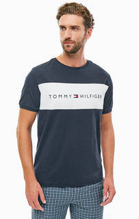 Домашняя хлопковая футболка синего цвета Tommy Hilfiger