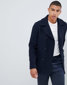 Пальто из переработанной шерсти Selected Homme - Темно-синий