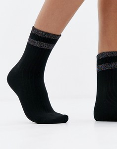 Черные носки с блестящими полосками сверху Monki - Черный