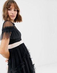 Черное короткое приталенное платье со сборками Needle & Thread - Черный