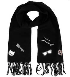 Черный шерстяной шарф с декоративными нашивками Karl Lagerfeld