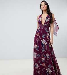 Платье макси с плиссировкой, отделкой лентой и цветочным принтом ASOS DESIGN Tall - Мульти