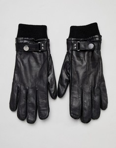 Черные кожаные перчатки с шерстяной подкладкой и манжетами в рубчик PS Paul Smith - Черный
