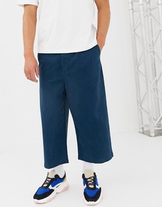 Темно-синие широкие укороченные брюки из плотной саржи ASOS WHITE - Синий