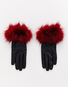 Кожаные перчатки с манжетами из искусственного меха Jayley - Черный
