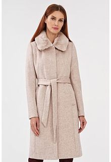 Полушерстяное пальто с отделкой мехом кролика La Reine Blanche