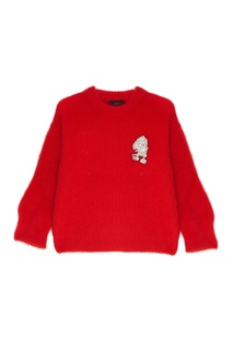 Пушистый красный свитер с аппликацией Ledition