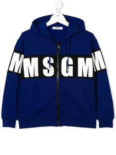Msgm Kids толстовка на молнии с капюшоном и панелью с логотипом
