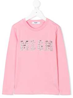 Msgm Kids топ с логотипом с кристаллами спереди