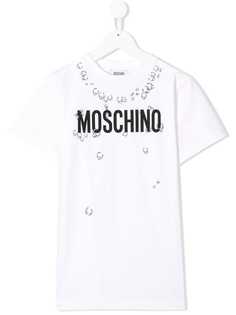 Moschino Kids платье-футболка с логотипом и отделкой кольцами