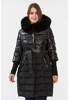 Утепленное пальто из натуральной кожи и текстиля La Reine Blanche