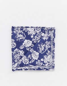 Темно-синий жаккардовый платок для нагрудного кармана с цветочным узором Twisted Tailor - Темно-синий