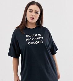 Черная футболка с надписью black is my happy colour PrettyLittleThing Plus - Черный