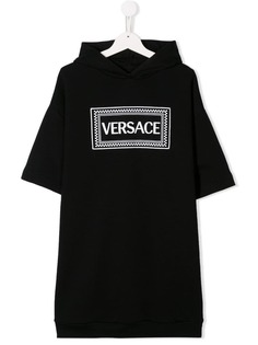 Young Versace logo hooded sweatshirt dress