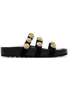 Fabrizio Viti black daisy embellished suede and leather sandals
