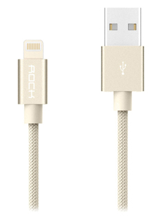 Аксессуар Rock Lightning Metal Charge & Sync Round Cable Gold 1m