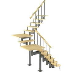 Лестница на металлокаркасе ЛЕСЕНКА Лестница Комфорт, поворот на 180С с площадами, h 1980-2090, 180 шаг