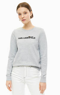 Серый хлопковый свитшот с вышивкой Karl Lagerfeld
