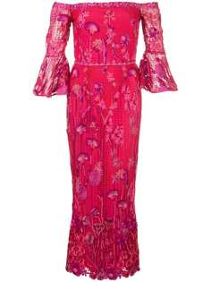 Marchesa Notte платье миди с цветочным узором