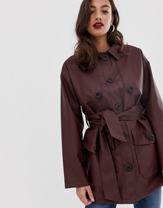 Куртка из искусственной кожи в стиле милитари ASOS DESIGN - Коричневый