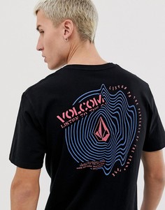 Черная футболка с большим принтом на спине Volcom Listen - Черный