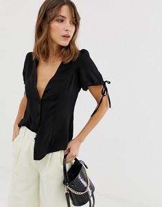 Черная блузка с завязками на рукавах New Look - Черный