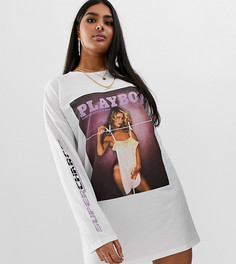 Белое платье-футболка с принтом журнала Playboy Missguided Plus - Черный