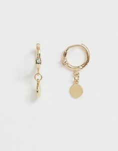 Золотистая серьга-кольцо с подвеской-диском и кристаллами ASOS DESIGN - Золотой