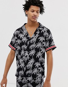 Рубашка с отложным воротником и принтом пальм Sixth June - Черный
