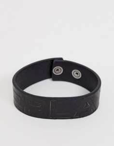 Черный кожаный браслет с тиснением Replay - Черный