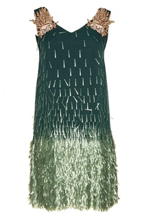 Зеленое платье с вышивкой и стеклярусом Alena Akhmadullina