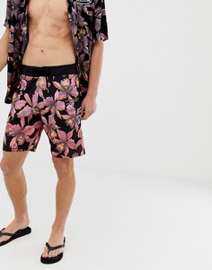 Розовые шорты для плавания с цветочным принтом Volcom Fauna - Черный