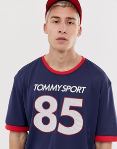 Темно-синяя oversize-футболка с принтом 85 Tommy Sport - Темно-синий